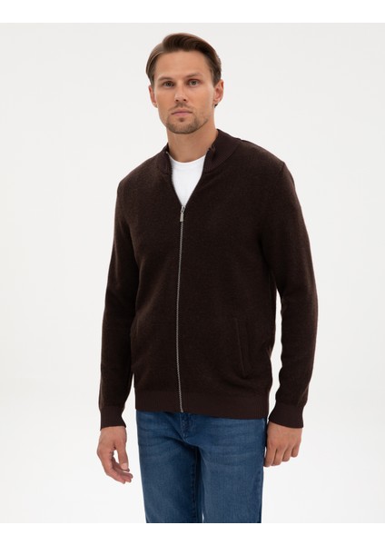 Erkek Koyu Kahverengi Slim Fit Triko Hırka 50315948-VR084