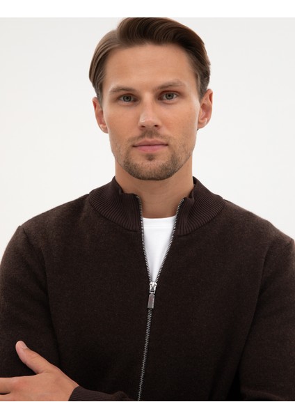 Erkek Koyu Kahverengi Slim Fit Triko Hırka 50315948-VR084 fiyatları