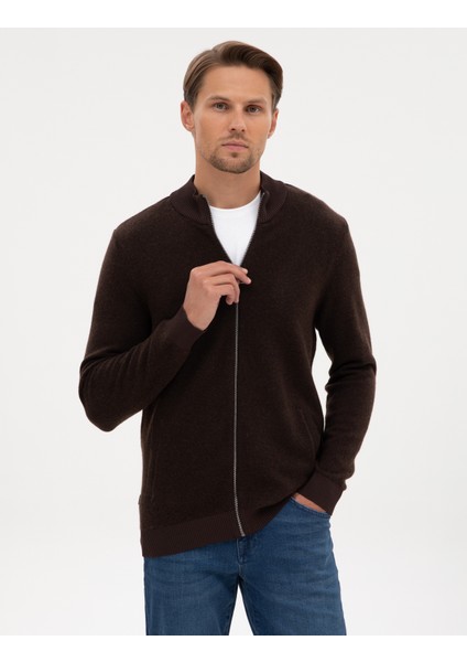 Erkek Koyu Kahverengi Slim Fit Triko Hırka 50315948-VR084 modelleri