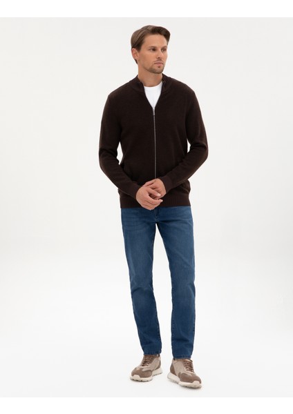 Erkek Koyu Kahverengi Slim Fit Triko Hırka 50315948-VR084 fırsatları