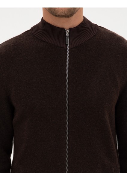 Erkek Koyu Kahverengi Slim Fit Triko Hırka 50315948-VR084