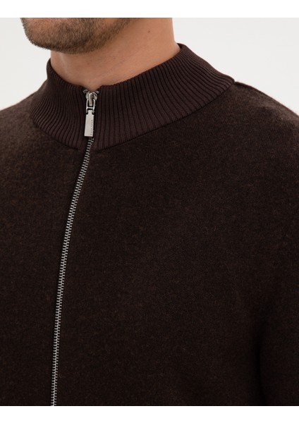 Erkek Koyu Kahverengi Slim Fit Triko Hırka 50315948-VR084