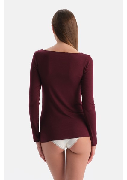 Bordo Modal Kaşmir Kayık Yaka Uzun Kollu Üst fiyatları