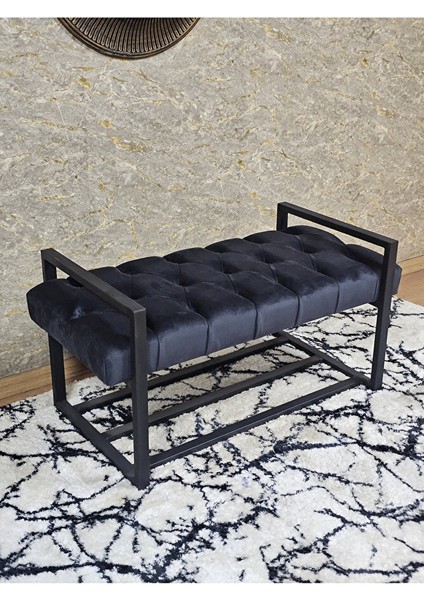 Siyah Boyalı Metal 80 cm Puf Bench - Antre Puf - Hol Bench - Puf - Oturak - Bench Füme Renk 90 x 45 Boyut/ebat