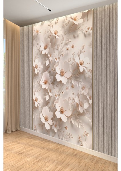 Beyaz Çiçek ve Panel Desenli Modern Tekstil Duvar Kağıdı fiyatları