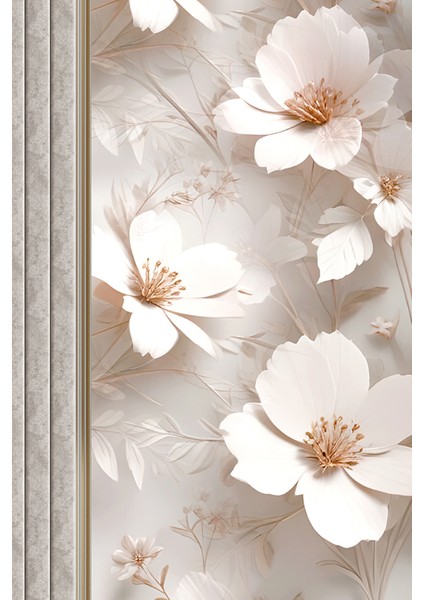 Beyaz Çiçek ve Panel Desenli Modern Tekstil Duvar Kağıdı modelleri