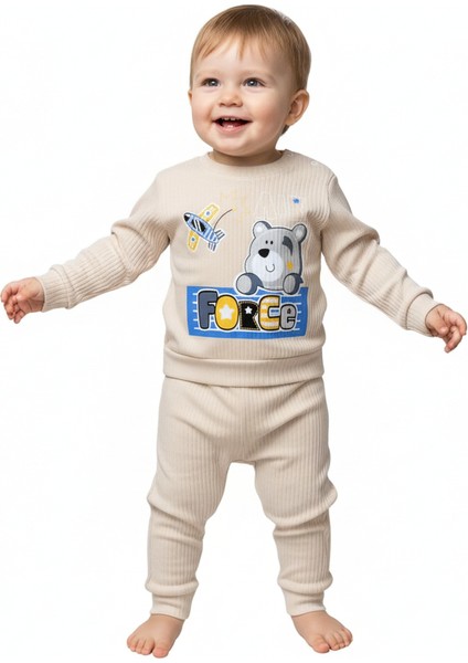 Erkek Bebek 2'li Takım - Ayıcık Baskılı Sweatshirt ve Pantolon Seti