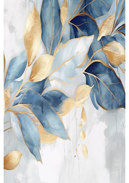 Mavi ve Altın Yaprak Desenli Tek Parça Tekstil Duvar Kağıdı modelleri