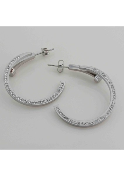 Çelik Silver Zirkon Taşlı Küpe