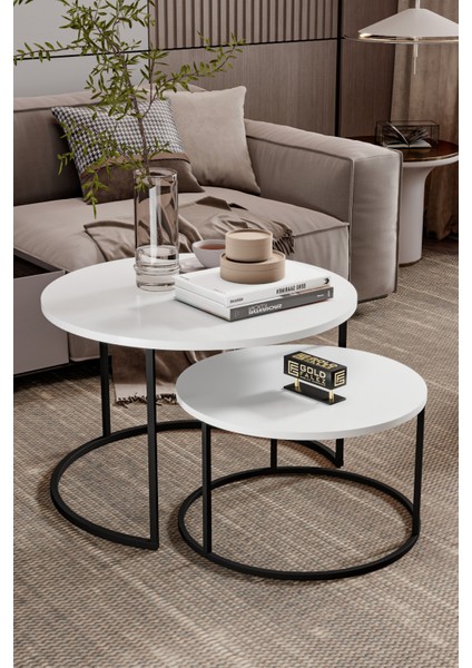 Orta Sehpa Bade Ikili Lüx Yan Sehpa Masa Beyaz