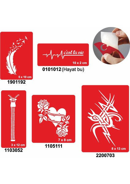 Yara Faça Izi Kapatma Dövme Şablonu Seti Kalp Fermuar