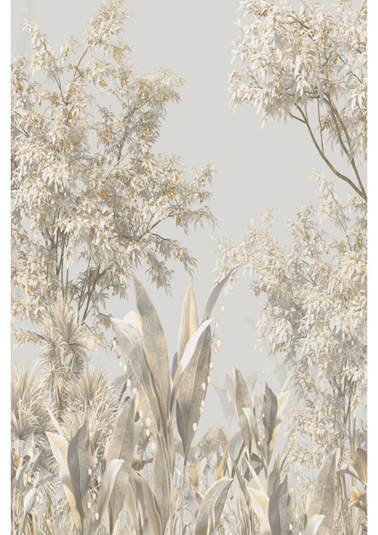 Bej Egzotik Orman Desenli Tekstil Duvar Kağıdı modelleri