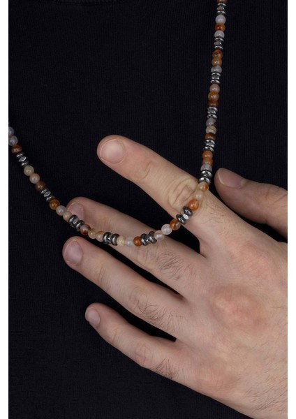 Hematit Taşı ve Akik Taşı Doğal Taş Erkek Kolye