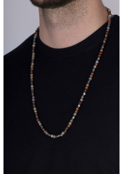 Hematit Taşı ve Akik Taşı Doğal Taş Erkek Kolye modelleri