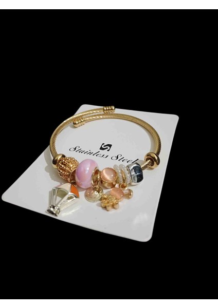 Balon Detaylı Pembe Charm Çelik Bileklik modelleri