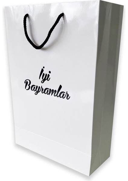 50 Adet Beyaz Iyi Bayramlar Karton Çanta (23.5X34X10)