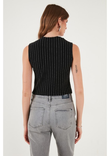 Streç Fitted Fit V Yaka Düğmeli Yelek Bayan Yelek 5865971