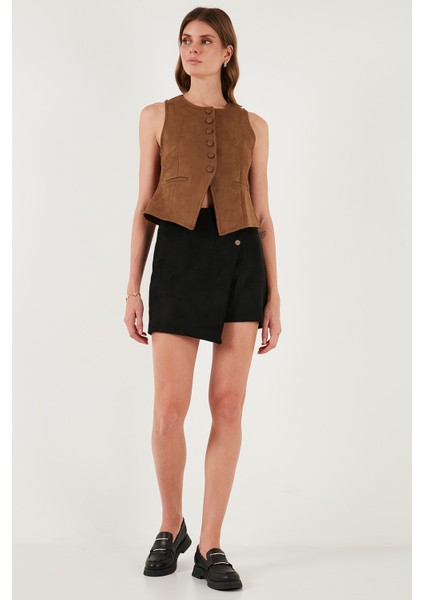 Fitted Fit Bisiklet Yaka Düğmeli Yumuşak Dokulu Yelek Bayan Yelek 5866435 fiyatları