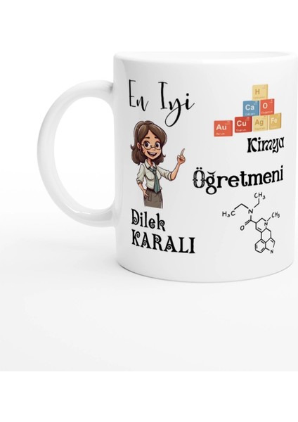 Kimya Öğretmeni Hediyesi – Isimli Porselen Kupa Bardak, Çift Taraf Baskılı, 300 Ml, Kutulu Hediye fiyatları