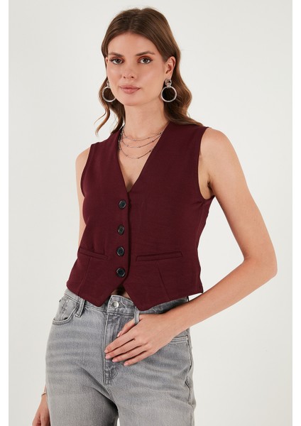 Streç Fitted Fit V Yaka Düğmeli Yelek Bayan Yelek 5865971 fırsatları