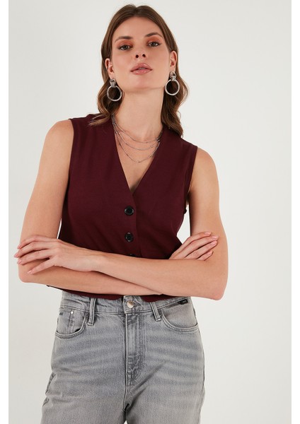 Streç Fitted Fit V Yaka Düğmeli Yelek Bayan Yelek 5865971 indirimleri