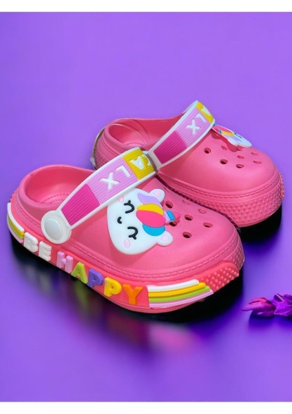 Çocuk Pembe Renk Figürlü Kaydırmaz Sandalet Crocs Terlik