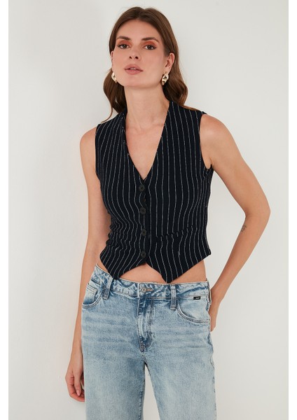 Streç Fitted Fit V Yaka Düğmeli Yelek Bayan Yelek 5865971 indirimleri