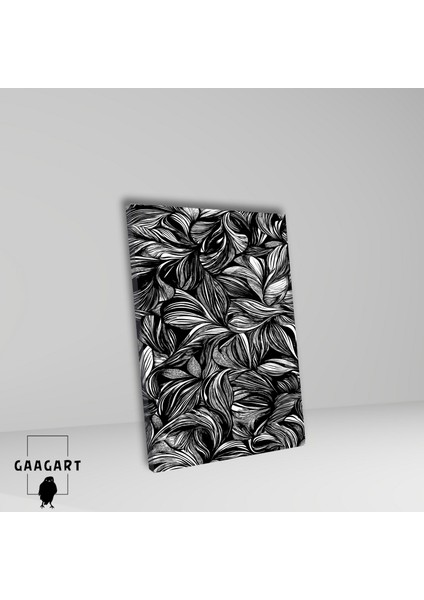 Tekli Dikey Kanvas Tablo Siyah Beyaz Çizgisel Soyut Yapraklar fiyatları