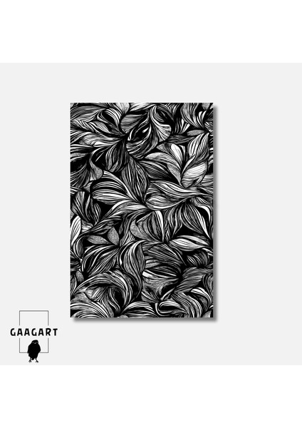 Tekli Dikey Kanvas Tablo Siyah Beyaz Çizgisel Soyut Yapraklar modelleri