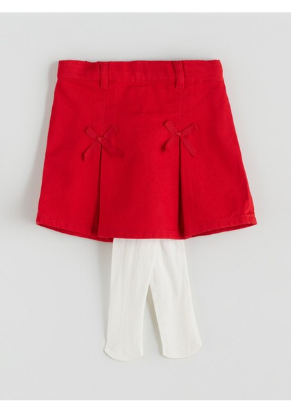 Yeni Sezon Beli Lastikli Kız Çocuk Şort Etek ve Külotlu Çorap 2'li