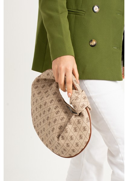 Kadin Mini Baget Dügüm Detaylı Fermuarlı El Çanta Desenli modelleri