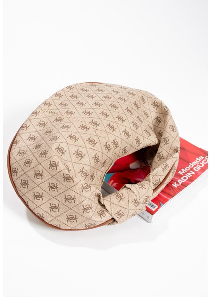 Kadin Mini Baget Dügüm Detaylı Fermuarlı El Çanta Desenli