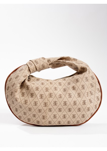 Kadin Mini Baget Dügüm Detaylı Fermuarlı El Çanta Desenli