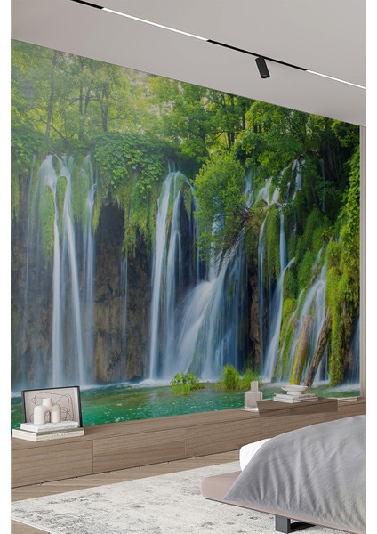 Orman ve Şelale Manzaralı Tek Parça Duvar Kağıdı