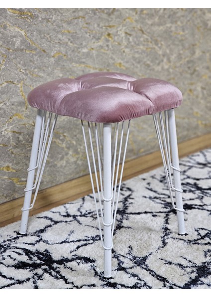 Kare Beyaz Boyalı Telli Ayaklı Tabure - Oturak - Bar Taburesi - Ayaklı Tabure Pembe Renk 33 x 48 Boyut/ebat