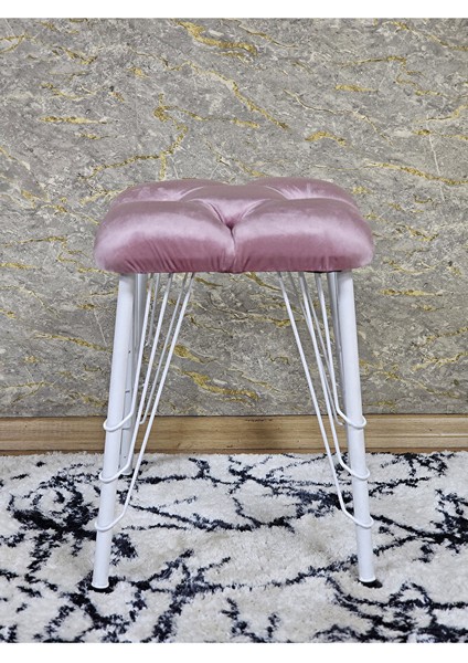 Kare Beyaz Boyalı Telli Ayaklı Tabure - Oturak - Bar Taburesi - Ayaklı Tabure Pembe Renk 33 x 48 Boyut/ebat fiyatları