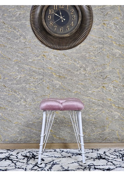 Kare Beyaz Boyalı Telli Ayaklı Tabure - Oturak - Bar Taburesi - Ayaklı Tabure Pembe Renk 33 x 48 Boyut/ebat modelleri
