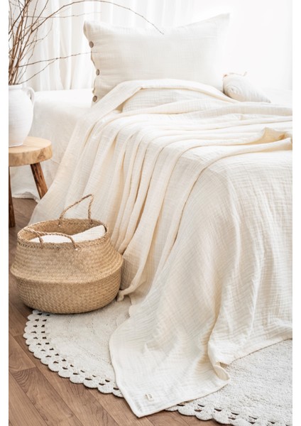 Modern Tek Kişilik %100 Pamuk 3 Katlı Müslin Yatak Örtüsü Yastıksızdır