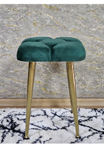 Kare Gold Kaplama Konik Ayaklı Tabure - Oturak - Bar Taburesi - Ayaklı Tabure Yeşil Renk 33 x 48 Boyut/ebat fiyatları