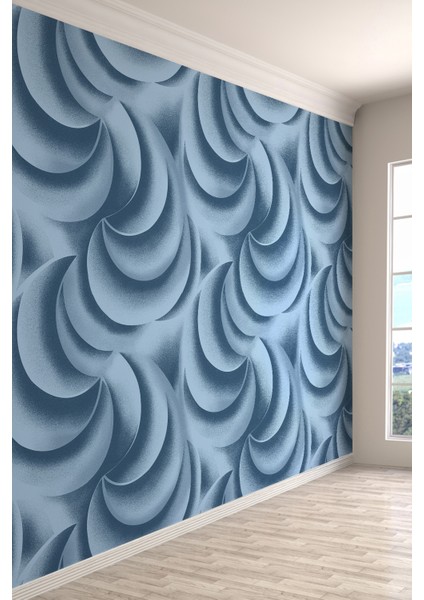 Dalga Desenli 3D Efekt Mavi Tek Parça Duvar Kağıdı