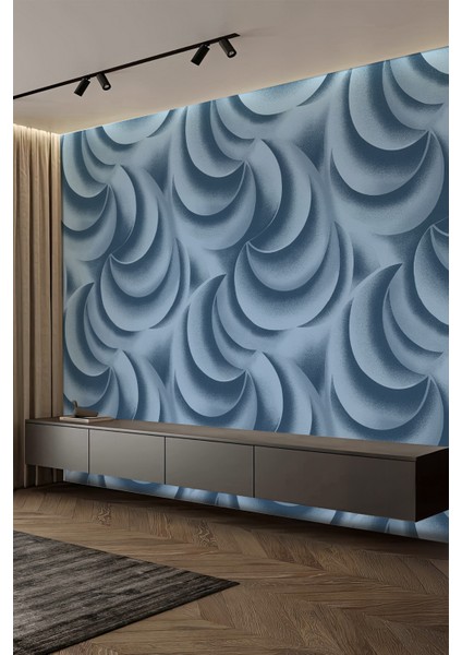 Dalga Desenli 3D Efekt Mavi Tek Parça Duvar Kağıdı fiyatları