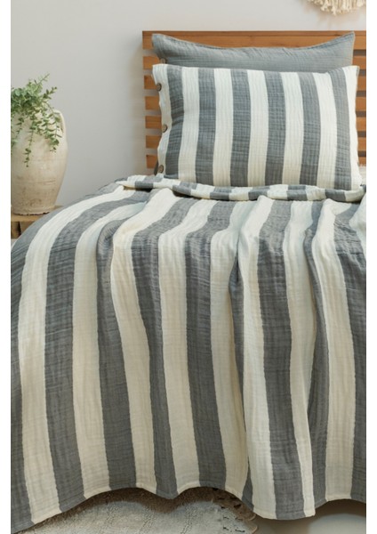 Modern Tek Kişilik %100 Pamuk 3 Katlı Müslin Yatak Örtüsü Yastıksızdır