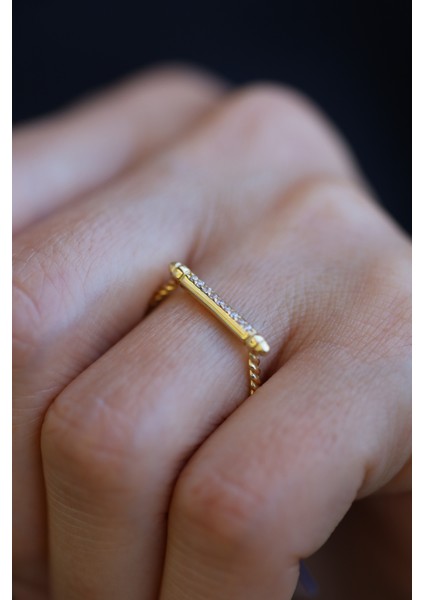 14 Ayar Altın Top Dizisi Taşlı Silindir Detaylı Yüzük fiyatları