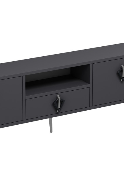 1312DROPDH-32 Tv Sehpası Antrasit-Siyah Gümüş Kulp