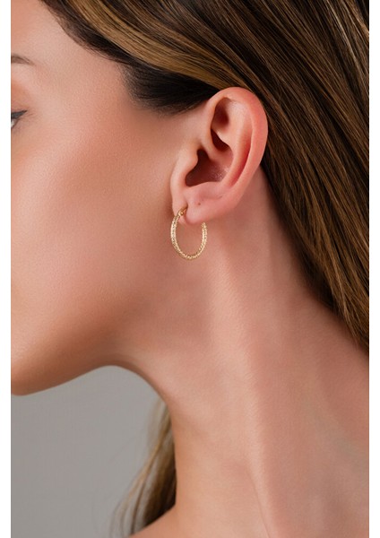 14 Ayar Altın Medium Zarif Hasır Halka Küpe