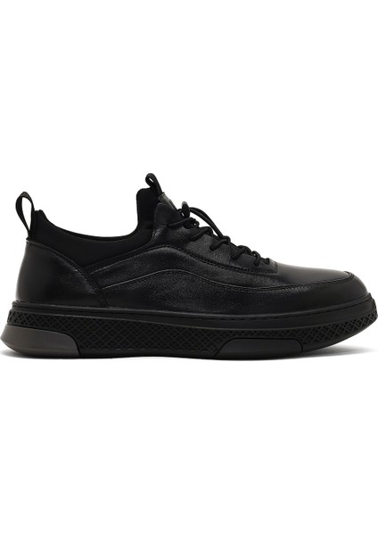 Erkek Siyah Bağcıklı Kalın Tabanlı Deri Sneaker 25WFD697218