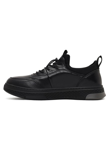Erkek Siyah Bağcıklı Kalın Tabanlı Deri Sneaker 25WFD697218 fiyatları