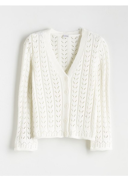 Yeni Sezon V Yaka Ajurlu Kız Çocuk Triko Hırka