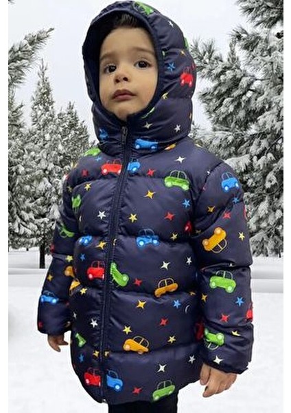 Erkek Çocuk Polarlı Kapüşonlu Araba Yıldız Ay Desenli Kışlık Şişme Mont & Kaban & Parka fırsatları