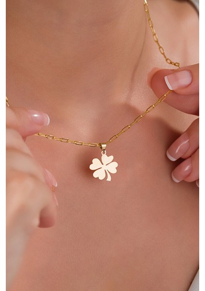 14 Ayar Altın Ataç Pres Yonca Kolye modelleri